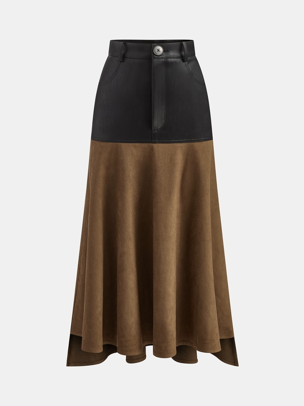 Commense Two-Tone Black and Brown Midi Skirt